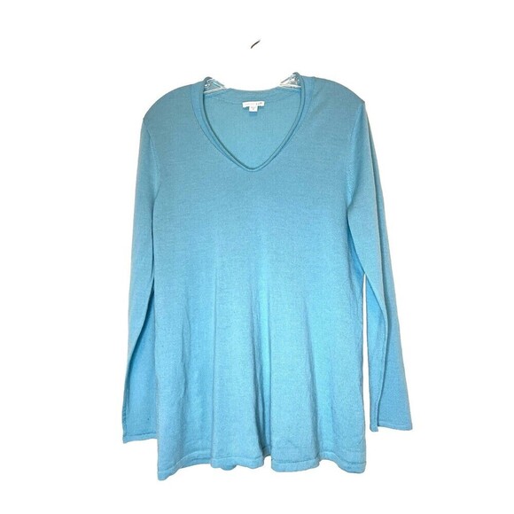 J. Jill Merino Wool V-Neck Sweater Sky Blue Soft Pastel Rolled Neck Women Size M - Picture 5 of 11